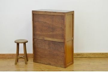 レトロ家具　アンティーク シンプルなモールガラスの引き出し付き本箱(収納棚)昭和レトロ
