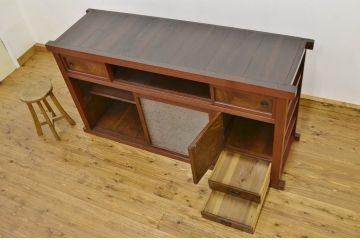 アンティーク家具　古い木の結霜ガラス水屋箪笥サイドボード?
