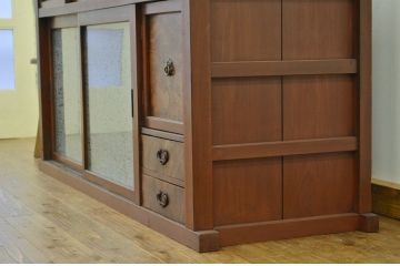 アンティーク家具　古い木の結霜ガラス水屋箪笥サイドボード?