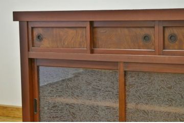 アンティーク家具　古い木の結霜ガラス水屋箪笥サイドボード?