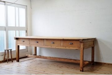 アンティーク家具　◆特大!古い木味の両面引き出し特大作業台