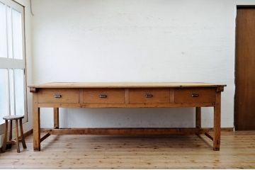 アンティーク家具　◆特大!古い木味の両面引き出し特大作業台