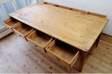アンティーク家具　◆特大!古い木味の両面引き出し特大作業台