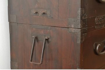 アンティーク家具　アンティーク☆重厚な五丁引き上下重ね時代箪笥(古民具・骨董)