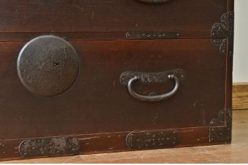 アンティーク家具　アンティーク☆重厚な五丁引き上下重ね時代箪笥(古民具・骨董)