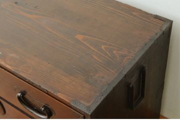 アンティーク家具　アンティーク☆重厚な五丁引き上下重ね時代箪笥(古民具・骨董)