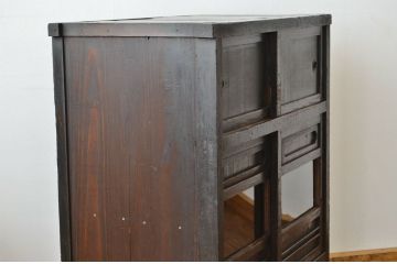 アンティーク家具　アンティーク　古い木の使い込まれた明治時代の収納棚(茶箪笥)