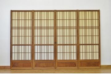 昭和レトロ　素敵な雪見障子戸4枚セット?(要修理・格安販売品)(引き戸、擦り上げ障子戸、擦上障子戸)