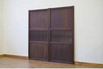 ★美品 シックな格子帯戸2枚セット(アンティーク建具・引き戸)