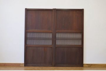 ★美品 シックな格子帯戸2枚セット(アンティーク建具・引き戸)