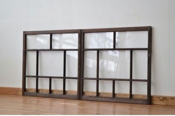 昭和レトロ 古い木のアンティークガラス引き戸2枚セット(窓 建具)