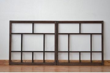 昭和レトロ 古い木のアンティークガラス引き戸2枚セット(窓 建具)