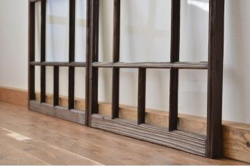 昭和レトロ 古い木のアンティークガラス引き戸2枚セット(窓 建具)
