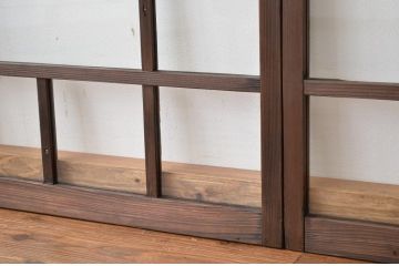 昭和レトロ 古い木のアンティークガラス引き戸2枚セット(窓 建具)