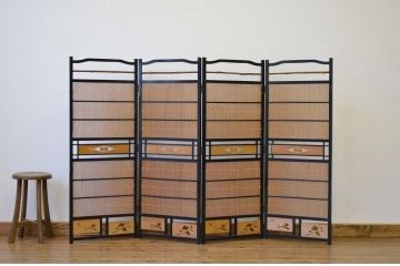 古民具・骨董 古い簾屏風・衝立四連(パーテーション)