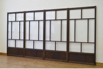 昭和レトロ 古い木のシックなガラス戸4枚セット(引き戸・建具)