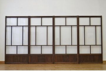 昭和レトロ 古い木のシックなガラス戸4枚セット(引き戸・建具)