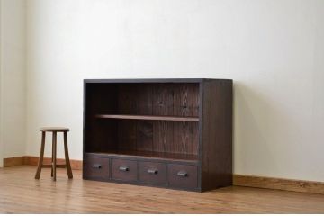 アンティーク家具　アンティーク 古い木の引き出し付き飾り棚(陳列棚)