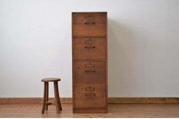 レトロ家具　昭和レトロ 重厚なナラ材大型引き出し(書類ケース・ドロワー)