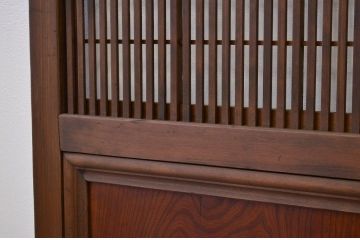 ★古民具・骨董 上質な造りのダイヤガラスと腰板欅の裏障子付き格子戸2枚セット(引き戸)