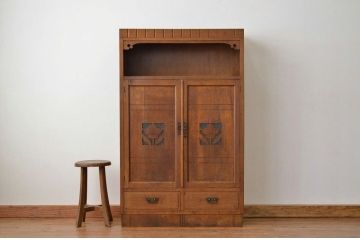 アンティーク家具　大正ロマン　ナラ材の上質な作りの透かし彫り本箱