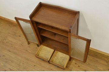 レトロ家具　昭和レトロ ダイヤガラスのアンティーク本箱(書棚)