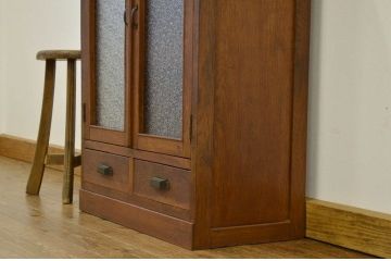 レトロ家具　昭和レトロ ダイヤガラスのアンティーク本箱(書棚)
