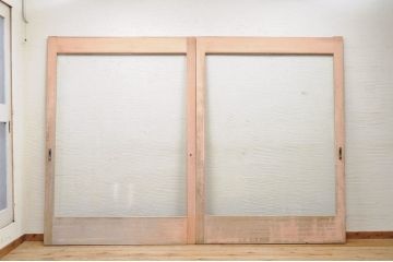 古いパン屋の大きなガラス戸2枚セット