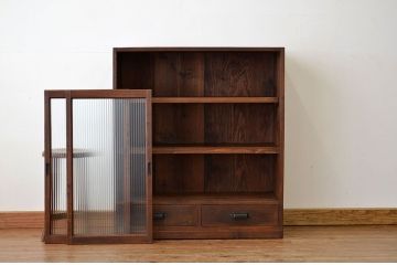 アンティーク家具　アンティーク　古い木のモールガラス収納棚(食器棚)