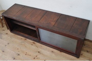 アンティーク家具　古い木のモールガラスローボード2