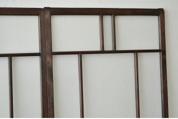 古民具・骨董 腰板欅の色ガラス入り高級引き戸3枚セット(建具・ガラス戸)