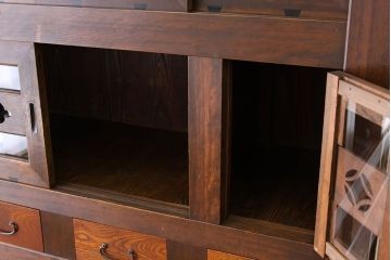 アンティーク家具　状態極上　昭和初期　美しい二段重ね水屋箪笥(食器棚)