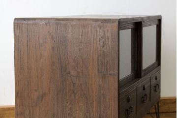 アンティーク家具　アンティーク　結霜ガラス鉄脚ローボード