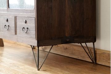 アンティーク家具　アンティーク　結霜ガラス鉄脚ローボード
