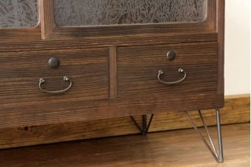 アンティーク家具　アンティーク　結霜ガラス鉄脚ローボード