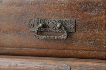 アンティーク家具　アンティーク　古い木のモールガラス本箱(書棚・ブックケース)