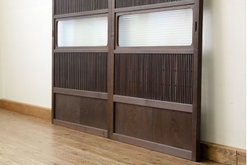 ★古民具・骨董　銀モールガラス入り裏障子付き格子戸2枚セット?(引き戸・建具)
