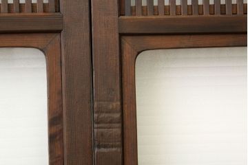 ★古民具・骨董　銀モールガラス入り裏障子付き格子戸2枚セット?(引き戸・建具)
