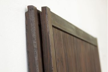★古民具・骨董　銀モールガラス入り裏障子付き格子戸2枚セット?(引き戸・建具)