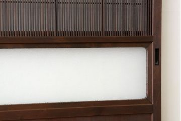 古民具・骨董　極細万本格子のダイヤガラス入り格子4枚セット(裏障子付き)引き戸・板戸)