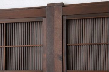 古民具・骨董　極細万本格子のダイヤガラス入り格子4枚セット(裏障子付き)引き戸・板戸)
