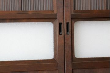 古民具・骨董　極細万本格子のダイヤガラス入り格子4枚セット(裏障子付き)引き戸・板戸)