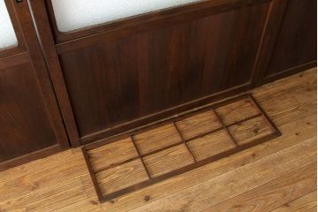 古民具・骨董　極細万本格子のダイヤガラス入り格子4枚セット(裏障子付き)引き戸・板戸)