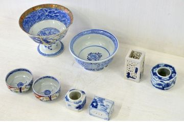 ○江戸〜明治!古い盃洗、盃台筆立、香合など8点(伊万里等)