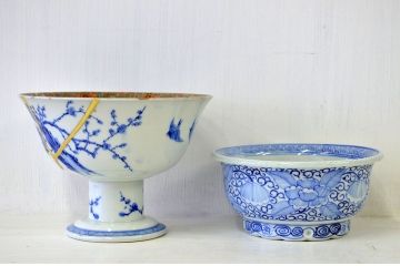 ○江戸〜明治!古い盃洗、盃台筆立、香合など8点(伊万里等)