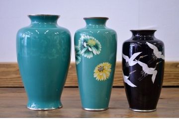 ○古い七宝焼　花瓶6点(鶴・孔雀の図)