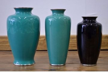 ○古い七宝焼　花瓶6点(鶴・孔雀の図)