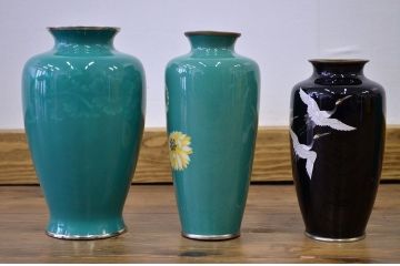 ○古い七宝焼　花瓶6点(鶴・孔雀の図)