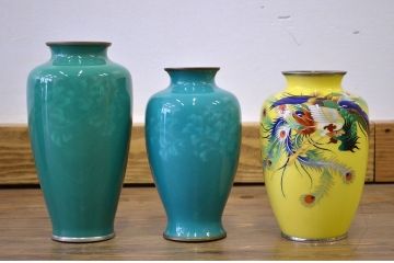 ○古い七宝焼　花瓶6点(鶴・孔雀の図)