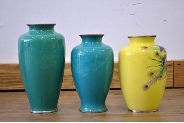 ○古い七宝焼　花瓶6点(鶴・孔雀の図)